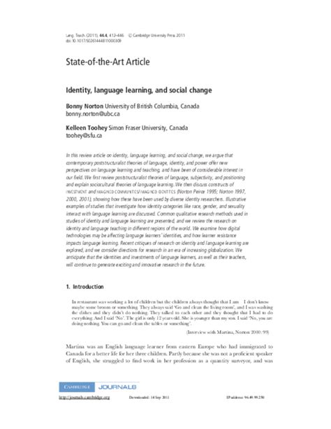 Pdf State Of The Art Article Identity Language Learning And Social