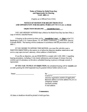 Fillable Online Cob Uscourts Notice Of Motion For Relief From Stay And