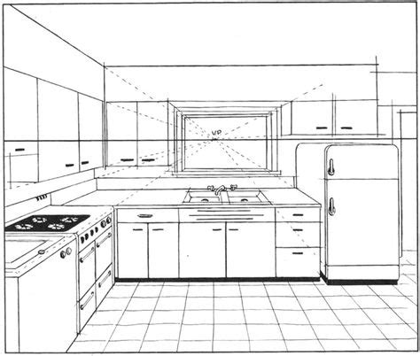 Kitchen One Point Perspective Drawing