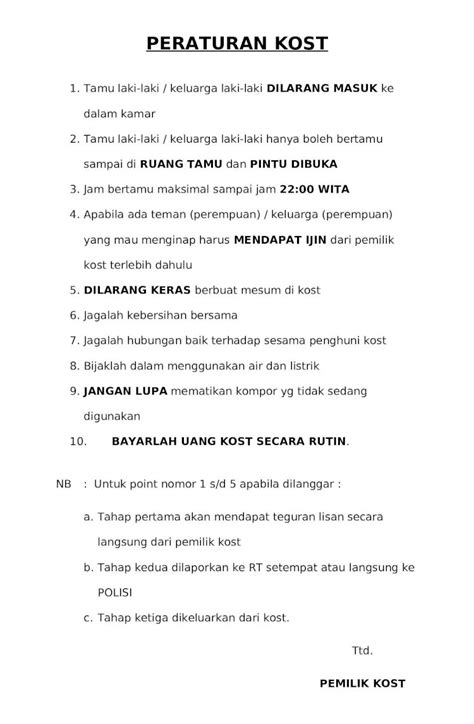 DOC Peraturan Kost DOKUMEN TIPS