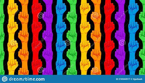 Striped Hand Showing Fist Raised Up Gay Rights Concept Realistic Style Vector Illustration In