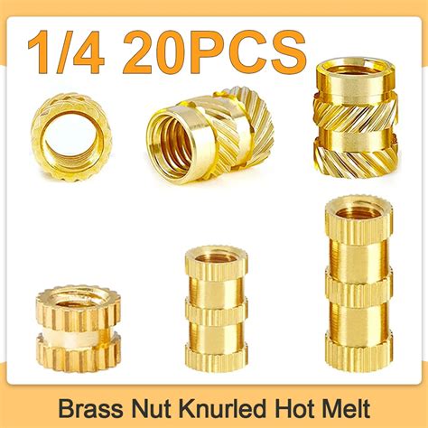 20PCS 1 4 Heat Set Insert Inch Size Threaded Brass Nut Knurled Hot Melt Molding Injection