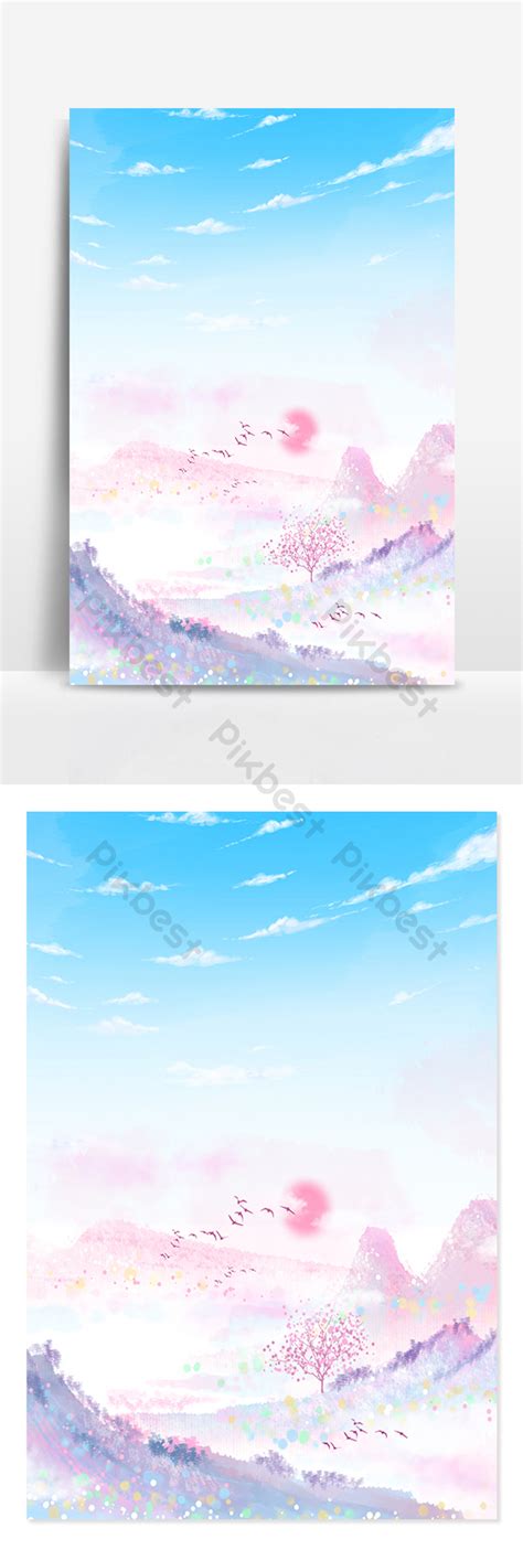 Pink Small Fresh Anime Blue Sky White Clouds Cherry Blossom Background ...