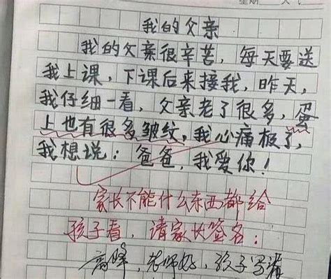 小学生写作文 父亲老了很多 蛋上有许多皱纹 美女老师看红了