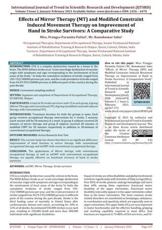 Effects Of Mirror Therapy MT And Modified Constraint Induced Movement