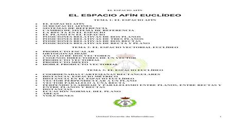 El Espacio Af N Eucl Deo Cartagena Unidad Docente De