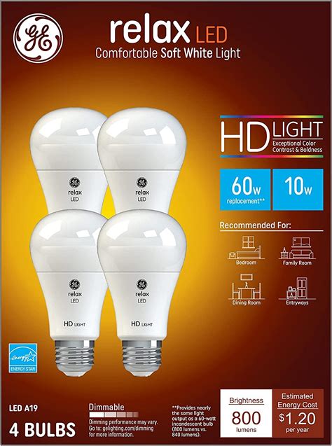 GE Lighting Relax LED Light Bulbs 60 Watt Eqv Soft White HD Light