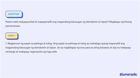 Solved Paano Natin Mapapaunlad At Mapapanatili Ang Magandang Kalusugan