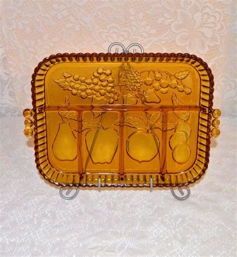 Golden Amber Relish Dish Divided Relish Tray Candy Nut Dish Indiana