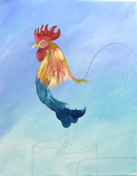 How To Paint A Rooster - Step By Step Acrylic Tutorial For Beginners | Aquarell, Abstrakt, Malen