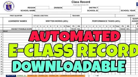 Official Deped Electronic Class Record Modified Para Sa Sy