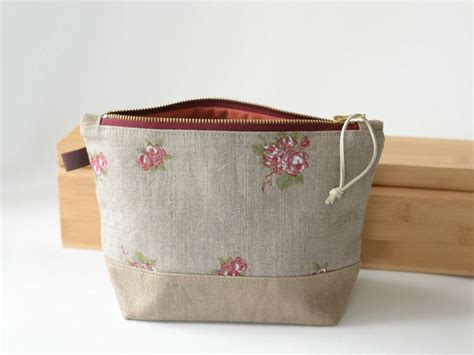 Linen Cosmetic Bag Make Up Bag With Roses Linen Travel Etsy Bags