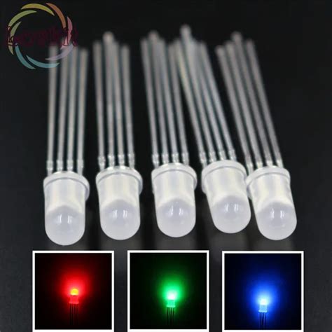 Pcs Led Mm Rgb Diffused Common Cathode Red Green Blue Pins Tri