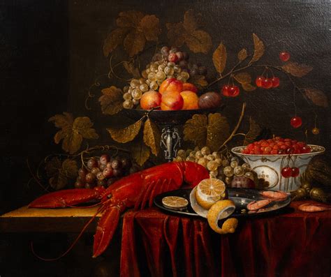 Pseudo Simons Still Life With Fruit A Lobster And A Wanli Bowl Oil