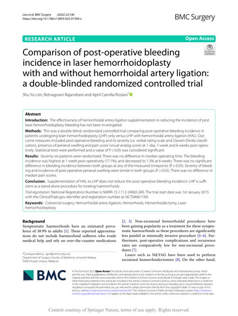 Pdf Comparison Of Post Operative Bleeding Incidence In Laser