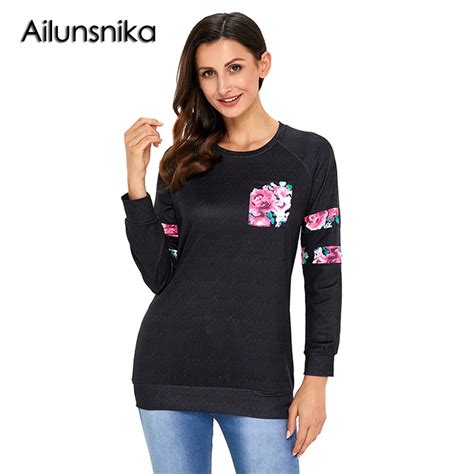 Ailunsnika 2018 New Arrival Autumn Womens Casual Floral Patch Accent