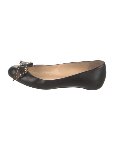 Christian Louboutin Spike Accents Leather Ballet Flats Black Flats