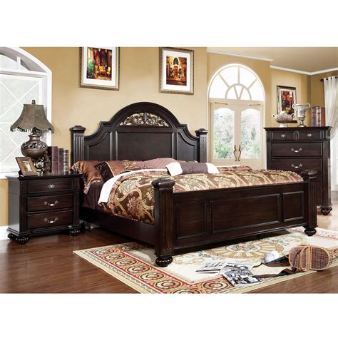 Vame Traditional Walnut Solid Wood 3 Piece Poster Bedroom Set By