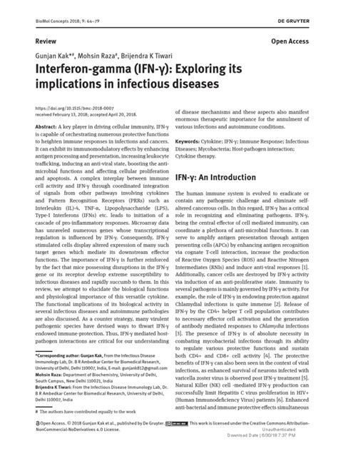 Interferon Gamma Ifn γ Exploring Its Implications In Infectious Diseases Pdf Immune