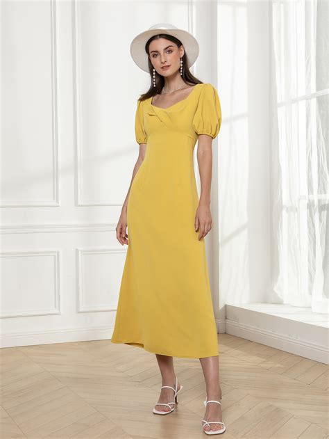 Sweetheart Neck Puff Sleeve Dress Shein Usa