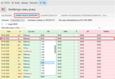 Gratyfikant nexo Jak zmienić liczbę godzin nominalnych w widoku Okres
