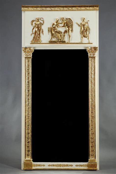 Proantic Grand Miroir Trumeau En Bois Et Stuc Doré d époque Empire