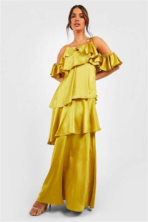 Satin Ruffle Tiered Maxi Dress Boohoo