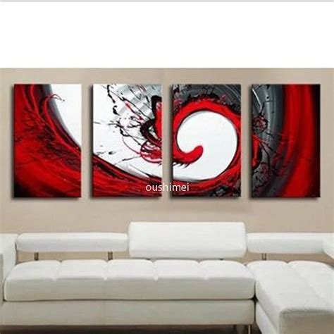 Handmade 4 Piece Black White Red Abstract Wall Art Oil Painting On