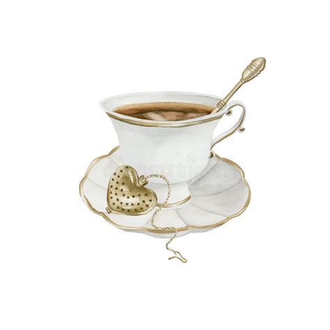 White Porcelain Tea Cup And Saucer With Gilded Rim Gold Metal Tea