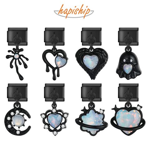 Hapiship Women Popular Black Heart Cross Moon Cz Italian Charm