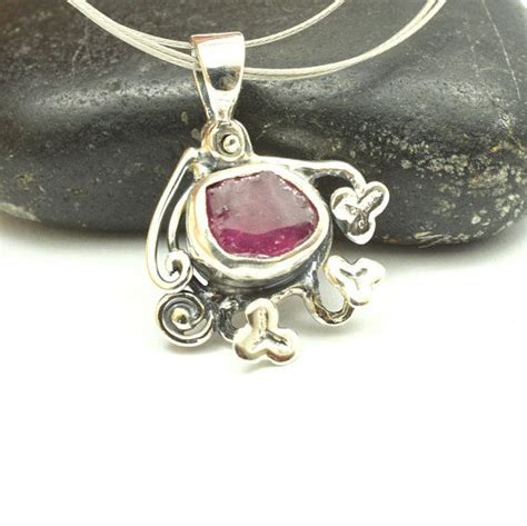 Floral raw ruby necklace sterling silver rough ruby pendant Ruby ...