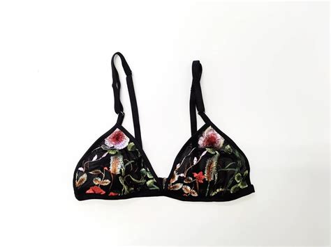 Embroidered Black Floral Bralette Triangle Bra Mesh Bralette