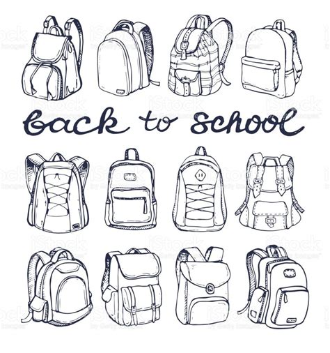 Hand Drawn Vector Set Of Sketch Doodle Backpacks Casual Backpack