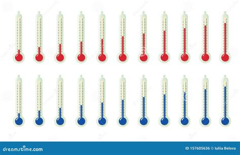 Set Of Stylized Room Thermometers With Different Temperature Readings Isolated On A White