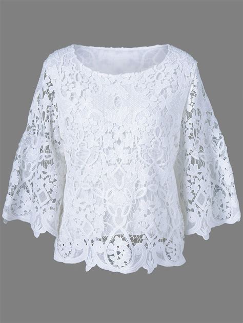 25 Off Bell Sleeve Sheer Lace Blouse Rosegal