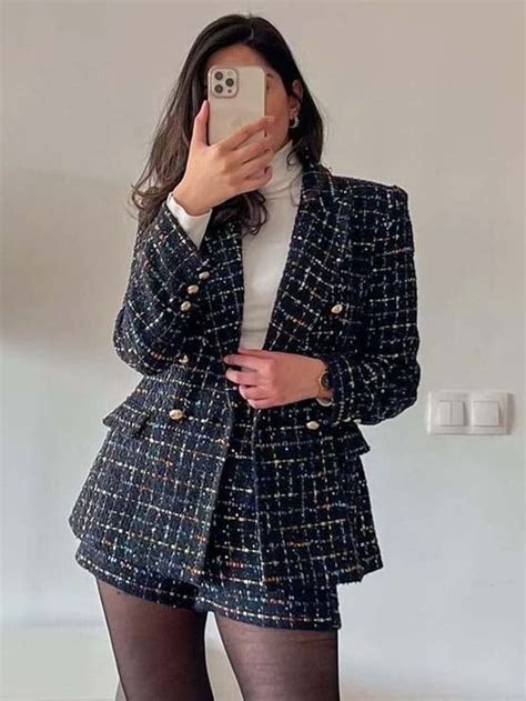 Conjunto Blazer E Shorts Tweed Conjunto M Blazer Outfits For