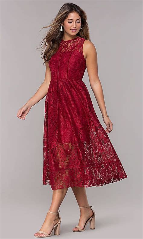 Burgundy Midi Length Lace Wedding Guest Dress Lace Wedding Guest Dress Guest Dresses