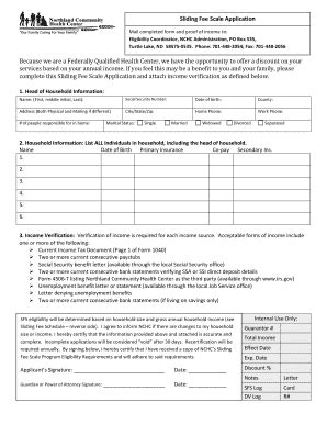 Fillable Online Northlandchc Sliding Fee Scale Application