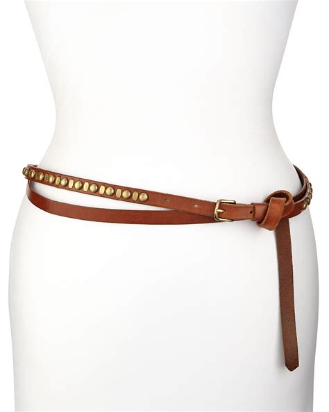 Donna Karan Leather Double Wrap Studded Belt Brown