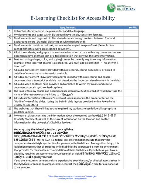 Pdf E Learning Checklist For Accessibility Unt Dallas E Learning