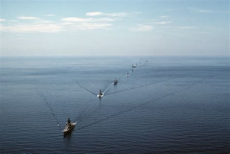 An Aerial Bow View Of Battle Group Alfa Underway With The Guided