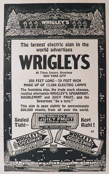 1920 Wrigley's Gum Ad ~ Times Square Electric Sign, Vintage Candy & Gum Ads