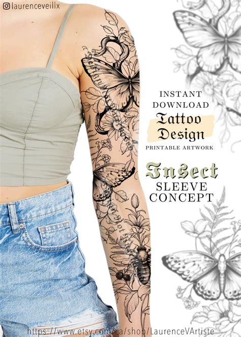 Sleeve Tattoo Design For Women Tattoo Drawing Stencil Etsy