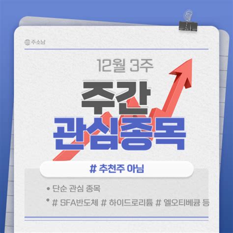 12월 3주 주식 관심 종목sfa반도체 외 3종목