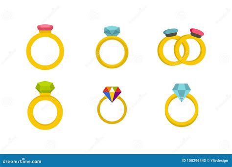 Sistema Del Icono Del Anillo Estilo Plano Ilustración Del Vector