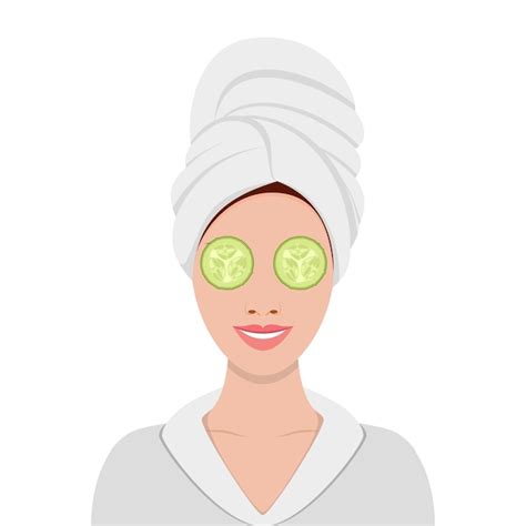 Donna Con Maschera Di Cetriolo Sugli Occhi Vettore Premium