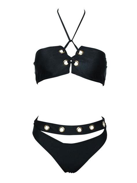 Black Metal Rings Bikini Rrdeye Bikini Swimwear Sexy Tight Bikini