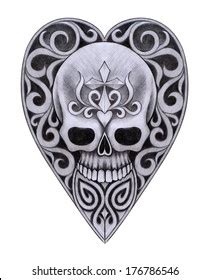 Skull Heart Tattoo Hand Drawing On Stock Illustration 176786546