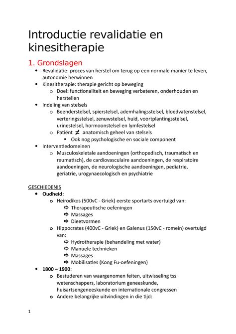 Notities Alles Van Intro Introductie Revalidatie En Kinesitherapie