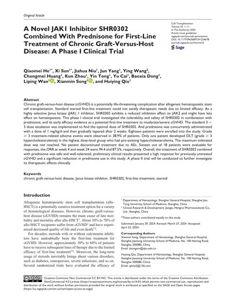 PDF A Novel JAK1 Inhibitor SHR0302 Combined With Prednisone For First